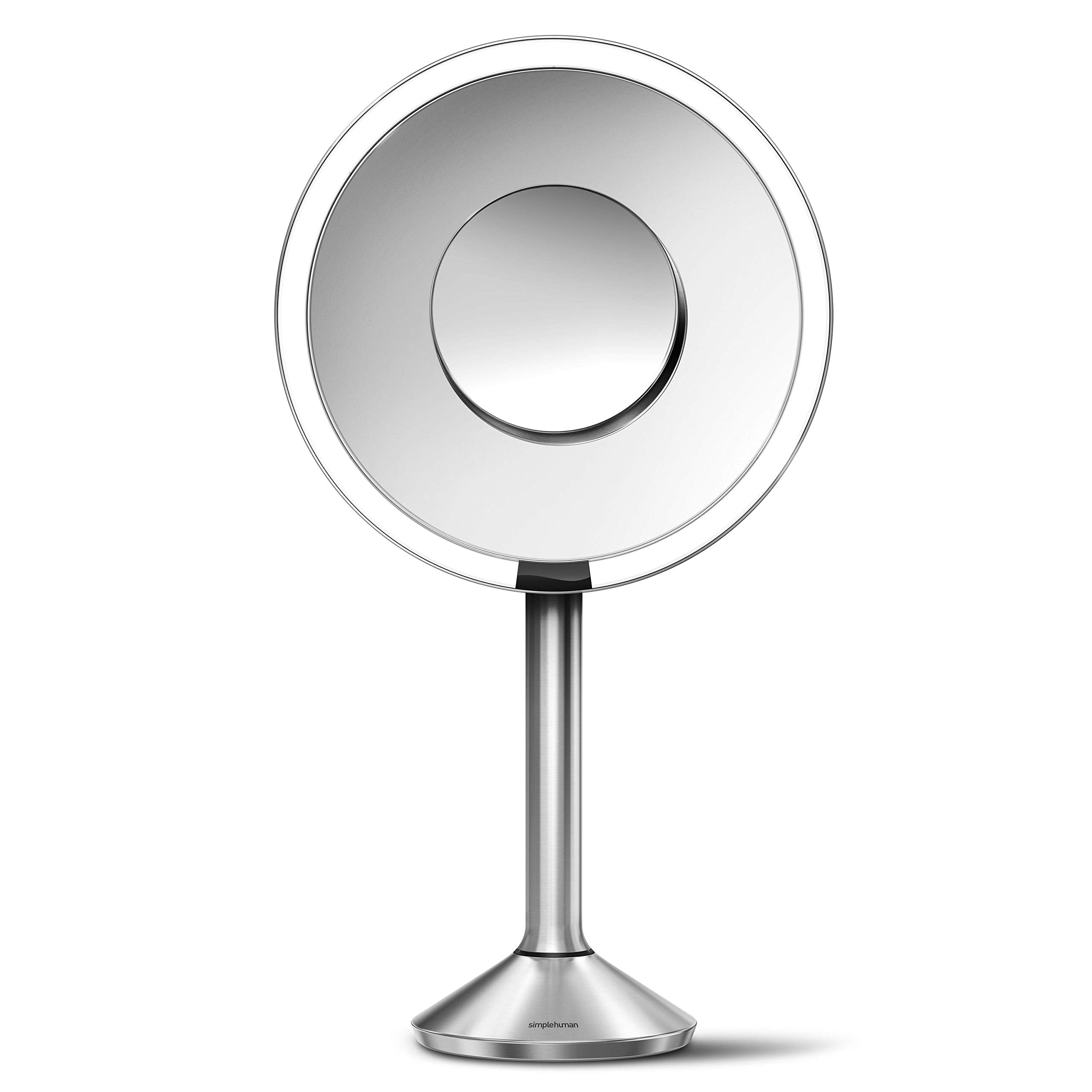 Simplehuman 8'' Pro Round Sensor Makeup Mirror, 5X + 10X Dual Magnification, Rechargeable And Cordless, Brushed Stainless Steel